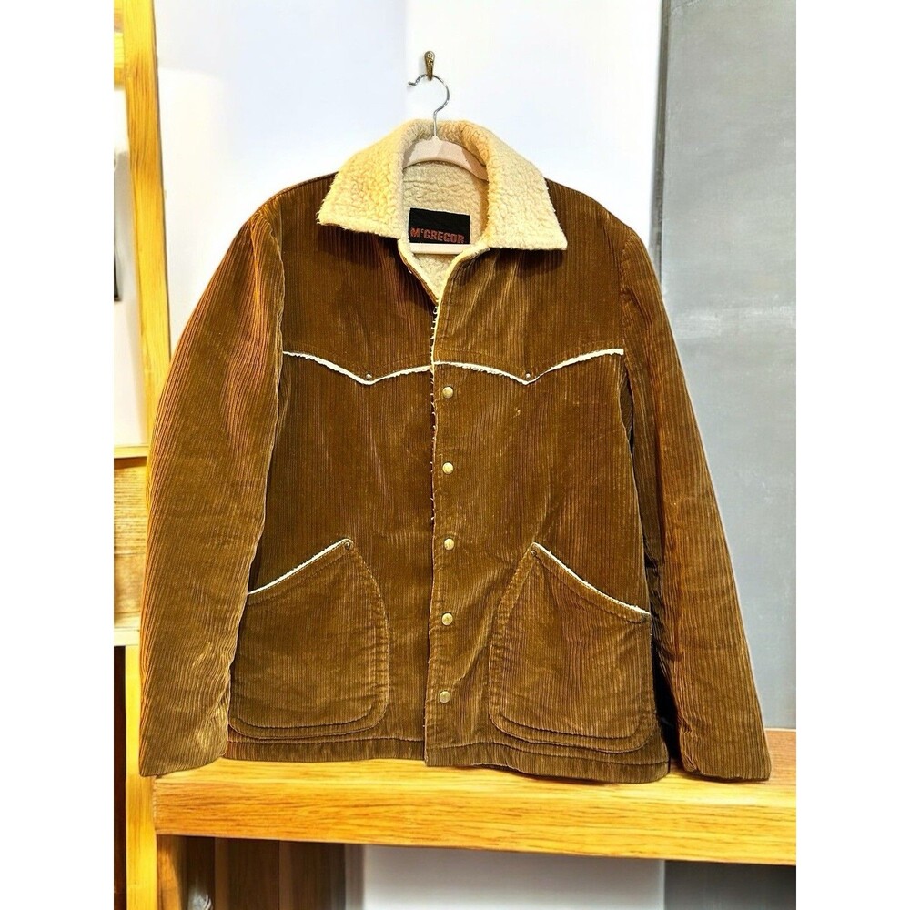 Vtg 1970s McGregor Tan Corduroy Sherpa Lined Western Jacket 40 Lining Damage